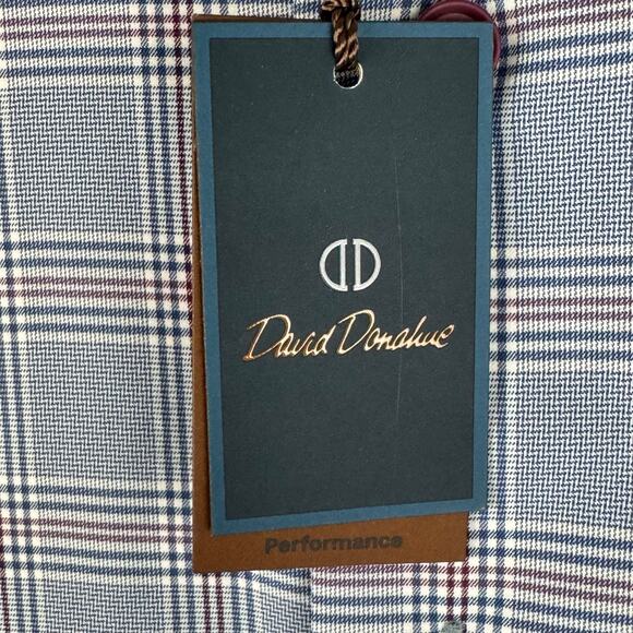DAVID DONAHUE FUSION PERFORMANCE PLAID BUTTON UP SHIRT IN BLUE NWT MEN'S 16 M/L - Picture 7 of 14